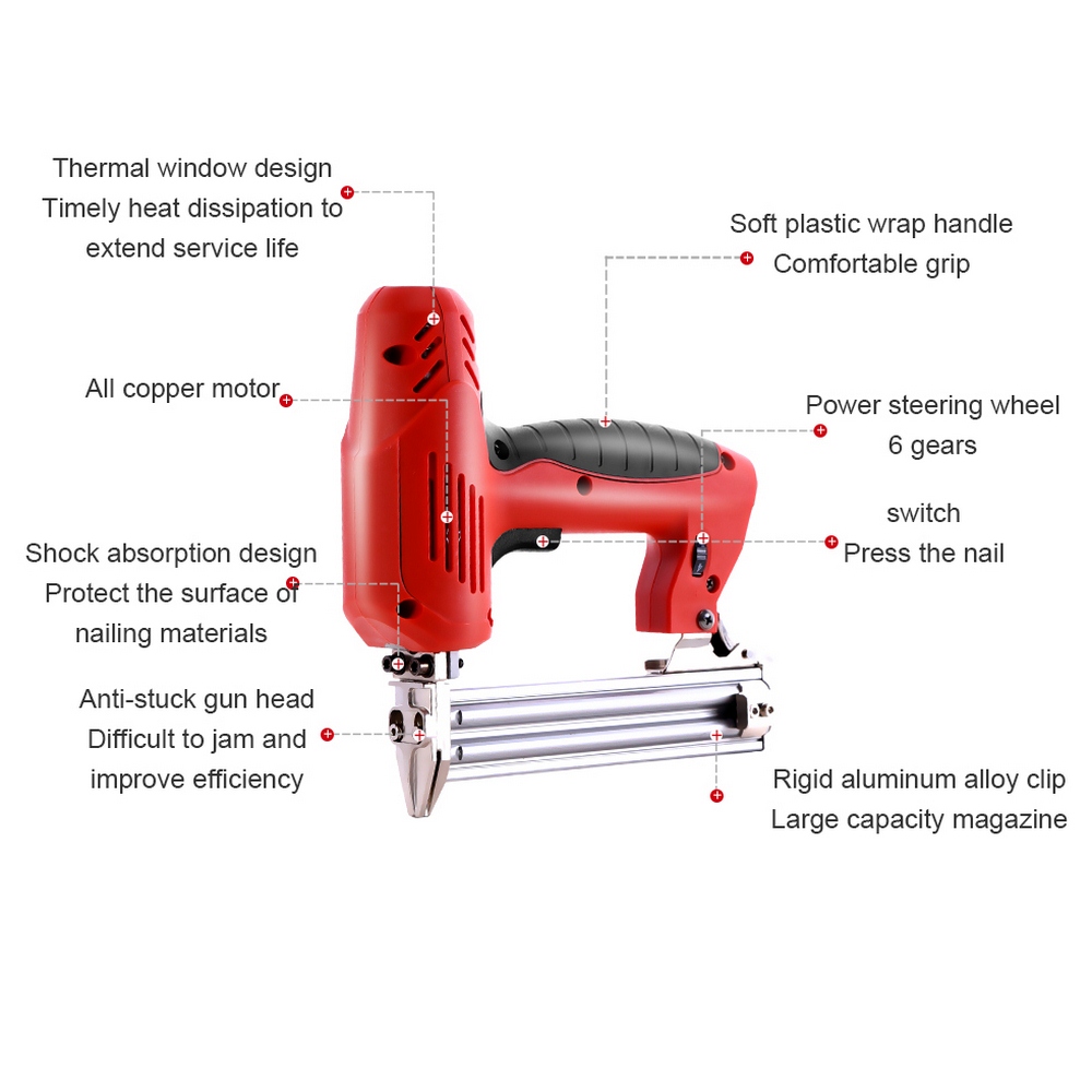2000W Electric Nailer for 10-30mm 2 In 1 Electric Staple Machine Cabinet Process Foil Soft Wood Paper Wallboard Nail Door Panel