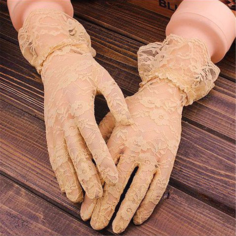 Black White Red Fashion Women Lace Party Sexy Gloves Summer Full Finger Sunscreen Gloves For Girls Mittens Wedding Accessories