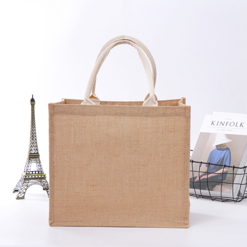 Popular New Burlap Bag with Laminated Interior and Soft Cotton Handle, Women Shopping Grocery Bags, Bridesmaid Gift Bag