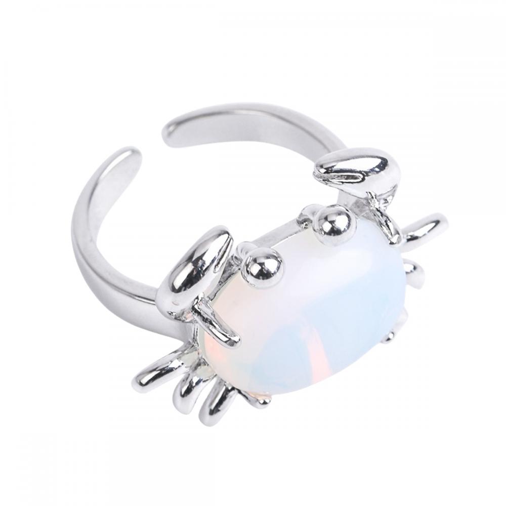 Gemstone Crab Adjustable Ring Natural Stone Quartz Charm Crab Rings for Women Men