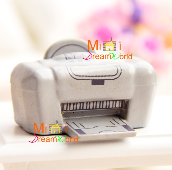 MINI Dollhouse Gray printer with mini furniture Fidelity fax machine