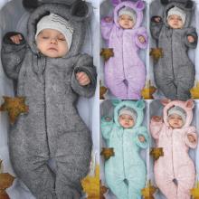 Newborn Baby Boy Winter Fleece Jumpsuit Infant Solid Hooded Baby Romper Warm Coat Outwear Winter Baby Clothes