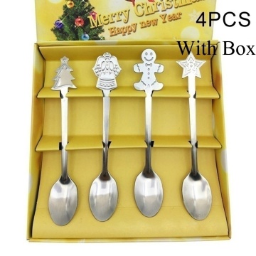 4pcs/set Drinking Kitchen & Dining Snowman Christmas Tree Ice Cream Tea Scoops Tableware Kids Spoon Xmas Coffee Spoons