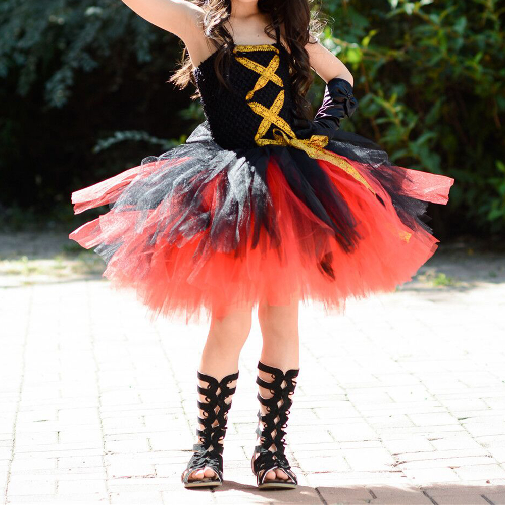 Halloween Priate Costume Girls Birthday Party Tutu Dress Knee Length Dresses For Kids