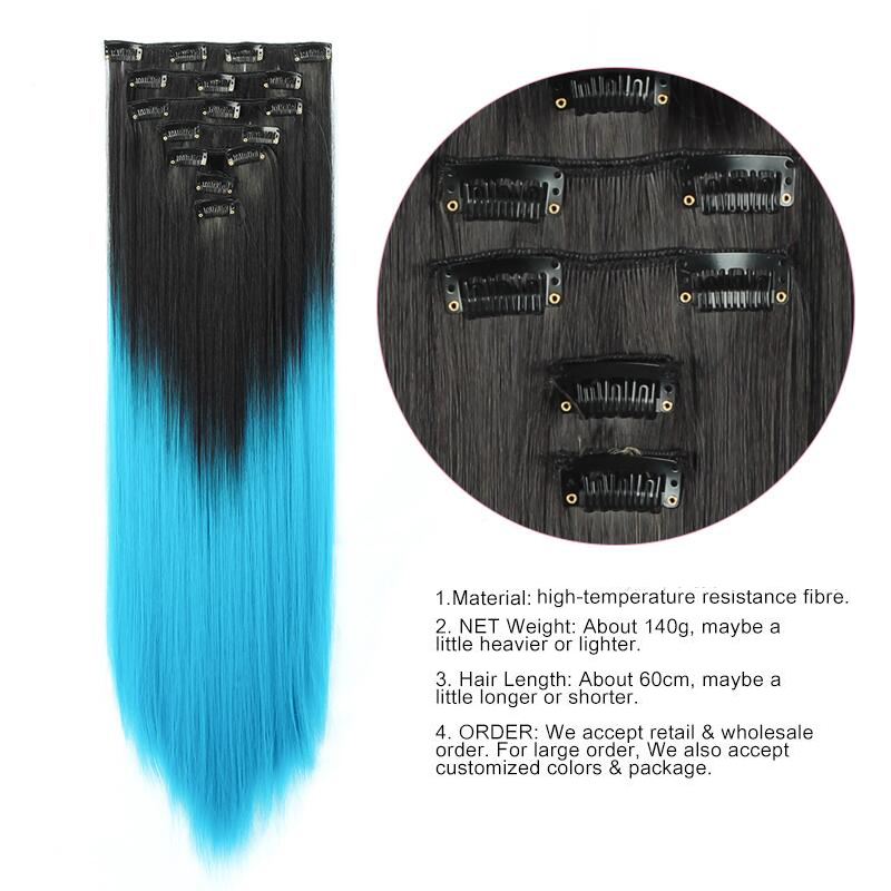 Eunice Hair 22inch Long Straight Hair Extension 7pcs/set 16 Clips High Tempreture Synthetic Hairpiece Clip in Hair Extensions