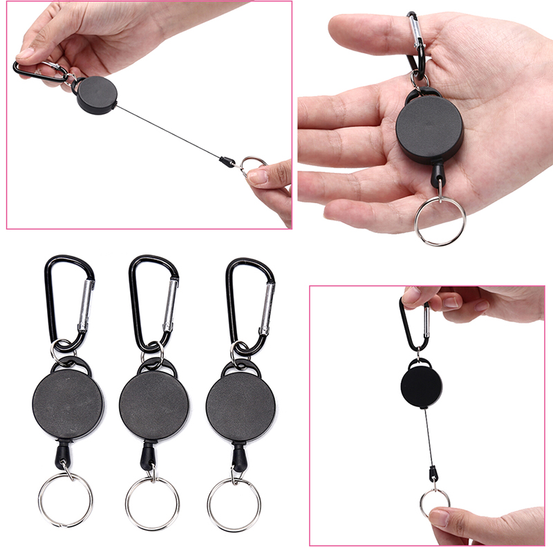 Retractable Pull Key Ring ID Badge Lanyard Name Tag Card Holder Recoil Reel Belt Clip Metal Housing Metal Covers Key Ring