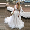 LORIE Long Sleeve Lace Wedding Dresses Boho 2019 Open Back Tulle Beach Bridal Gowns V-neck Princess White Wedding Gown Plus Size