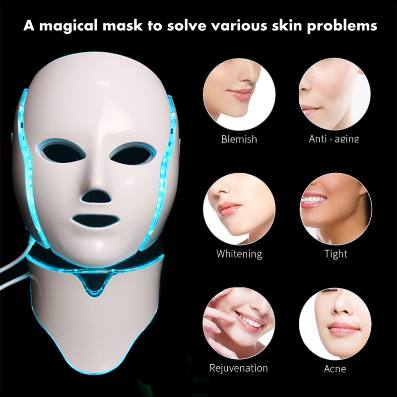 7 Colors Led Light Facial Neck Beauty Mask Skin Rejuvenation Acne Therapy SPA Tighten Device Anti Wrinkle Microcurrent Care