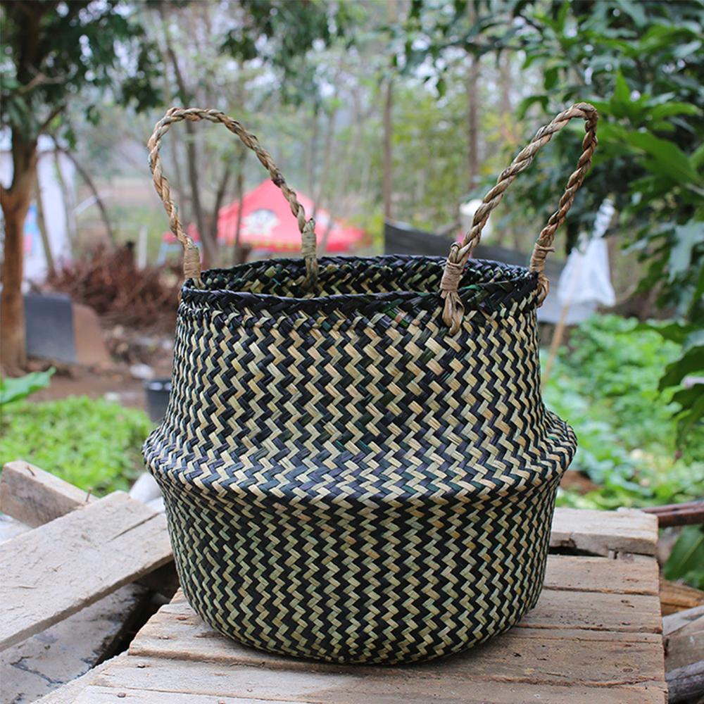 Seagrass Storage Basket Flower Pot Natural Rattan Basket Plant Pot Toys Holder Laundry Basket Container Home Debris Storage