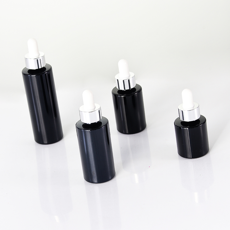 Black Flat Shoulder Glass Bottle With Silver Dropper2 Jpg