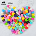 LOFCA Silicone Beads Heart Shaped 50pcs/lot Baby Teether Food Grade Silicone Loose Beads DIY Pacifier Chain Clip Necklaces Toy