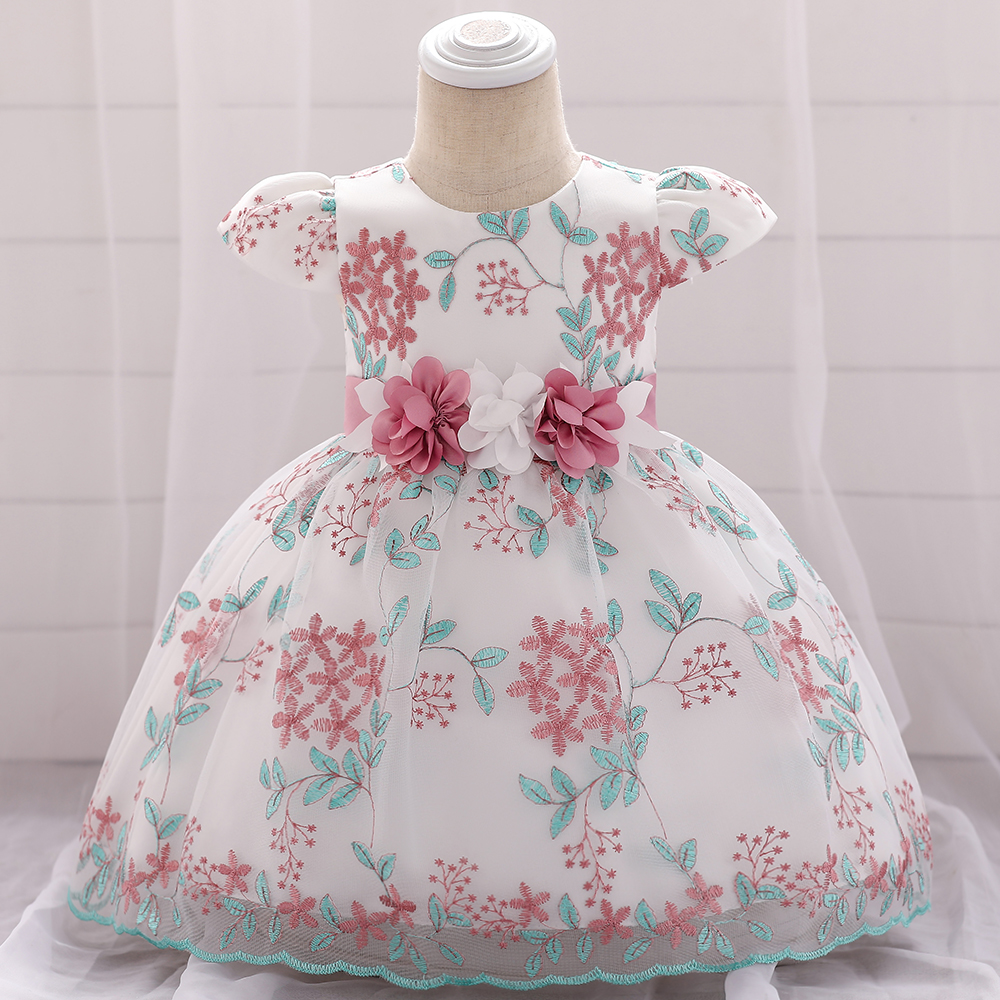 Girl Baby Clothes Flower Bow Ball Gown Dress for Girl Baptism Birthday Dress for 1 Year Floral Party Baby Dress Clothes L1888XZ