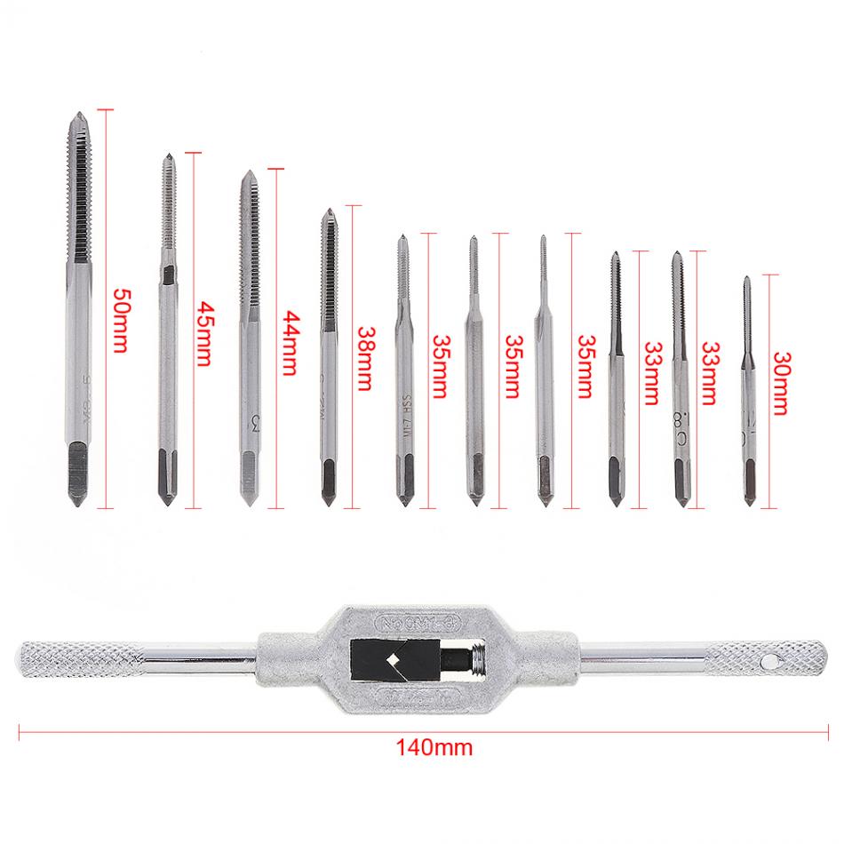 11pcs/lot Mini Screw Tap Set M1 M1.2 M1.4 M1.6 M1.7 M1.8 M2 M2.5 M3 M3.5 Hand Tap Thread Wire Tapping Threading Taps Attack