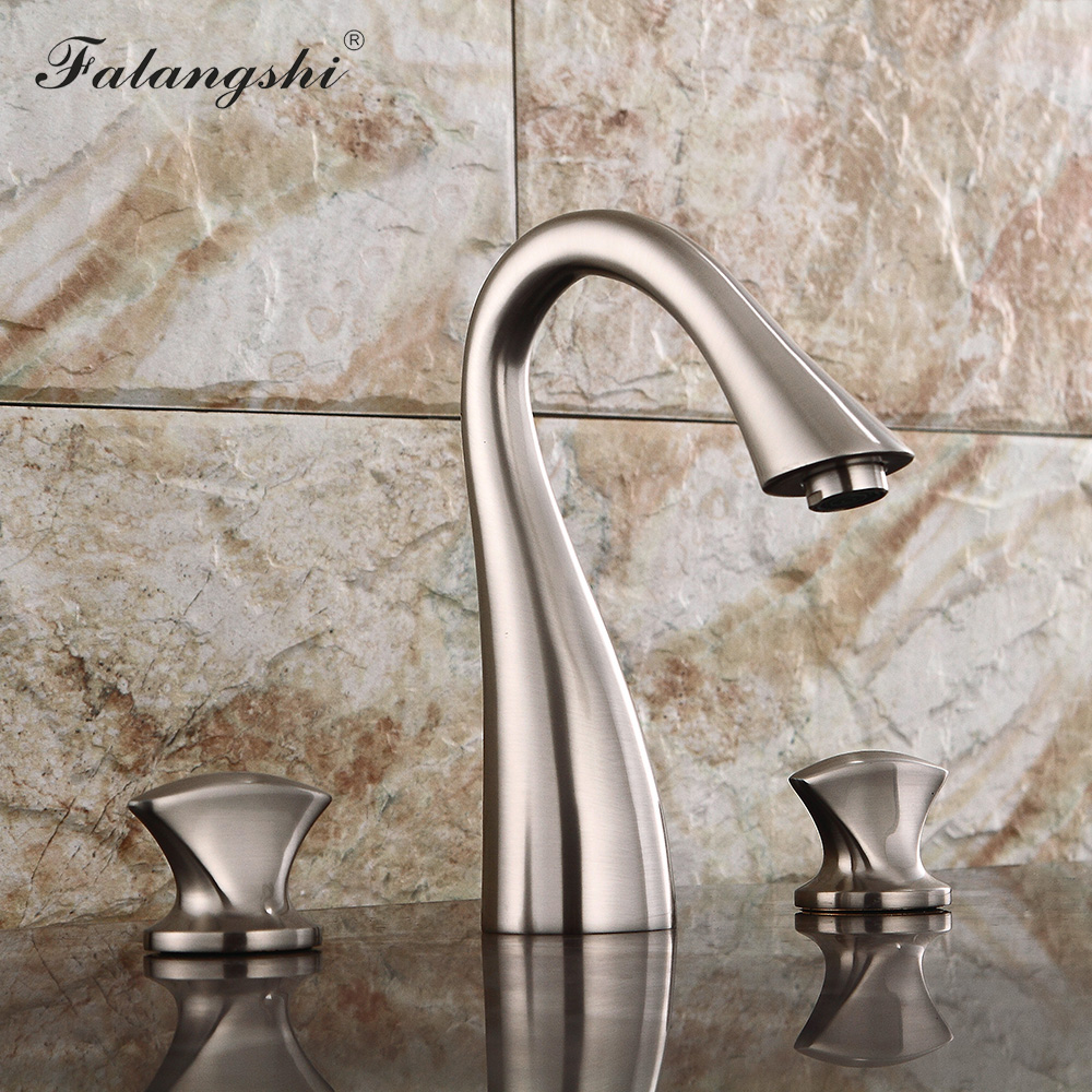 Basin Faucets Brush Nickel Dual Handle Widespread Bathroom Sink Faucets Deck Mounted Basin 3 Hole Bathtub Mixer Taps WB1501