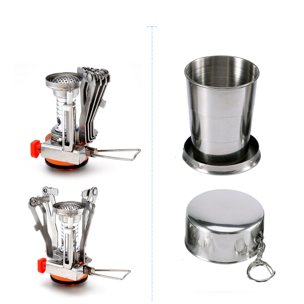 1Set Camping Pot Cookware Sets Mini Gas Stove With Stand Fork Spoon Knife Utensils Outdoor Tableware Dinner Picnic Tableware