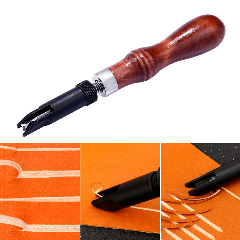 LMDZ Wood Handle Durable V Type Push Grooving Device Adjustable Handle Groover Craft Gouge Tools Sewing Leather Craft Tools