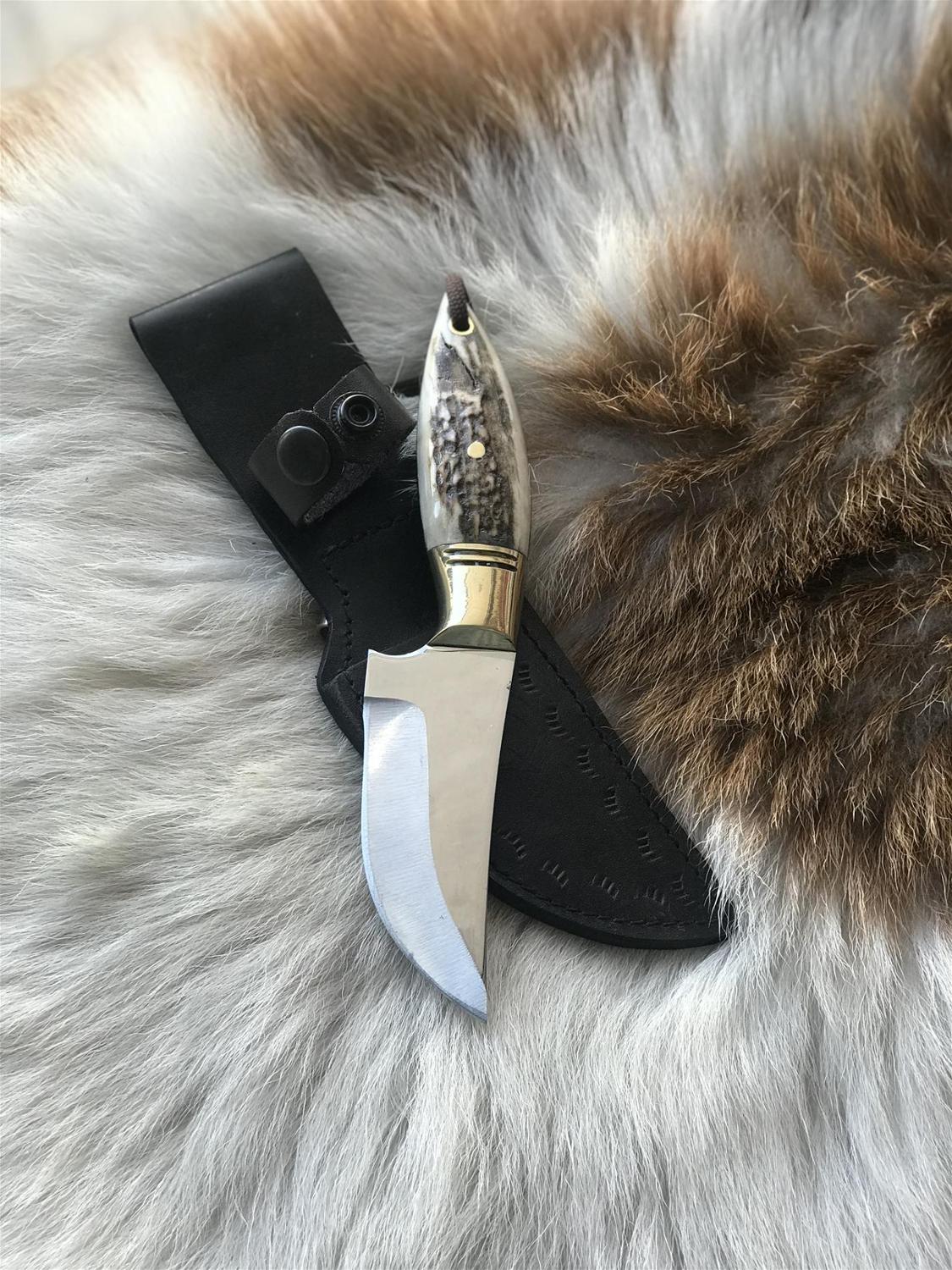 Handmade Deer Horn Mini Camping Knife with Leather Sheath Axe Katana Охотник Нож Hunter Hunting Blade Knives Kukri KNM-0285