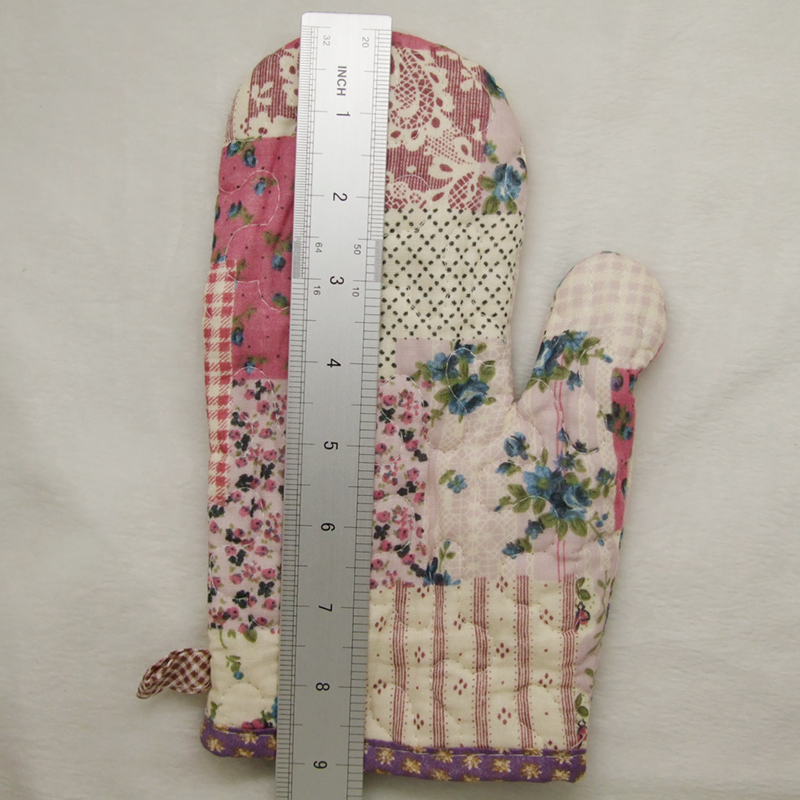 1pcs Cooksmart 100% cotton(inside &outside) Oven Mitt/Glove patchwork paint(blue pink flower point) with small handle