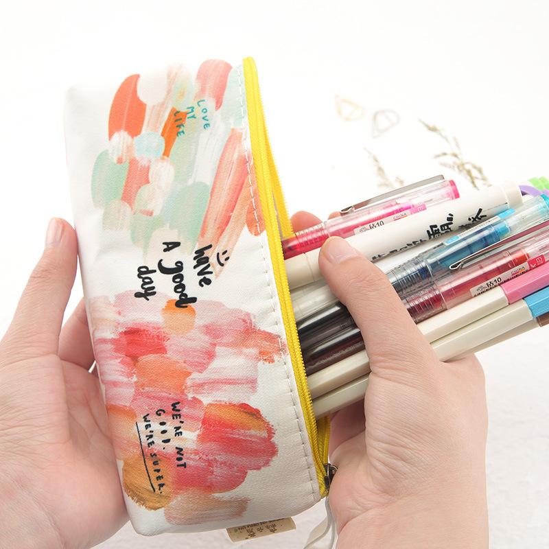 Color Pencil Case Canvas zipper School Supplies Stationery Gift Students Cute Pencil Box Pencilcase Pencil Bag School Tool