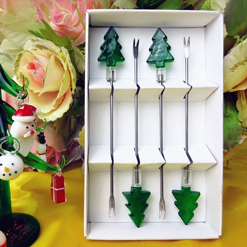 Kitchen dining room Tableware & fruit fork stainless steel gift set murano glass Christmas figurines accessories dessert fork
