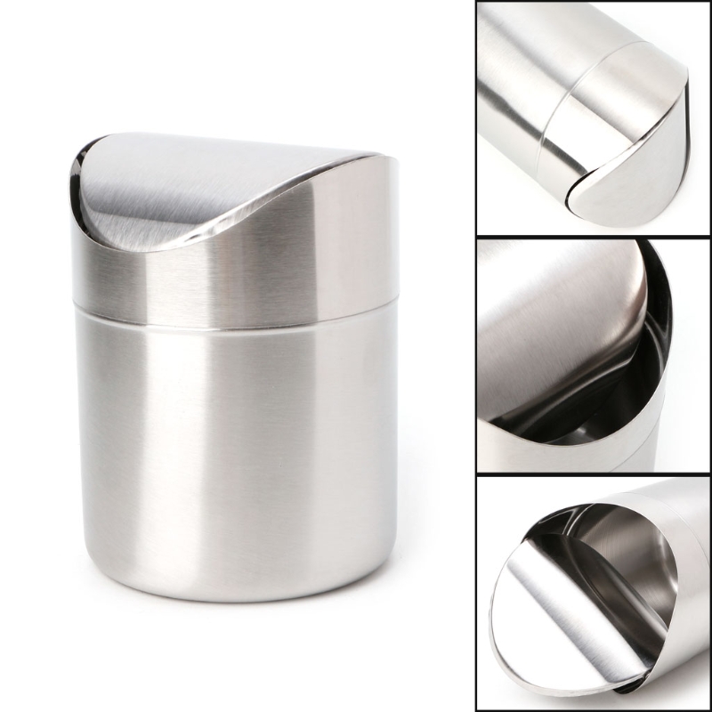 Wholesale Stainless Steel Desk Trash Bin Countertop Waste Can With Swing Lid 1.5 L May06