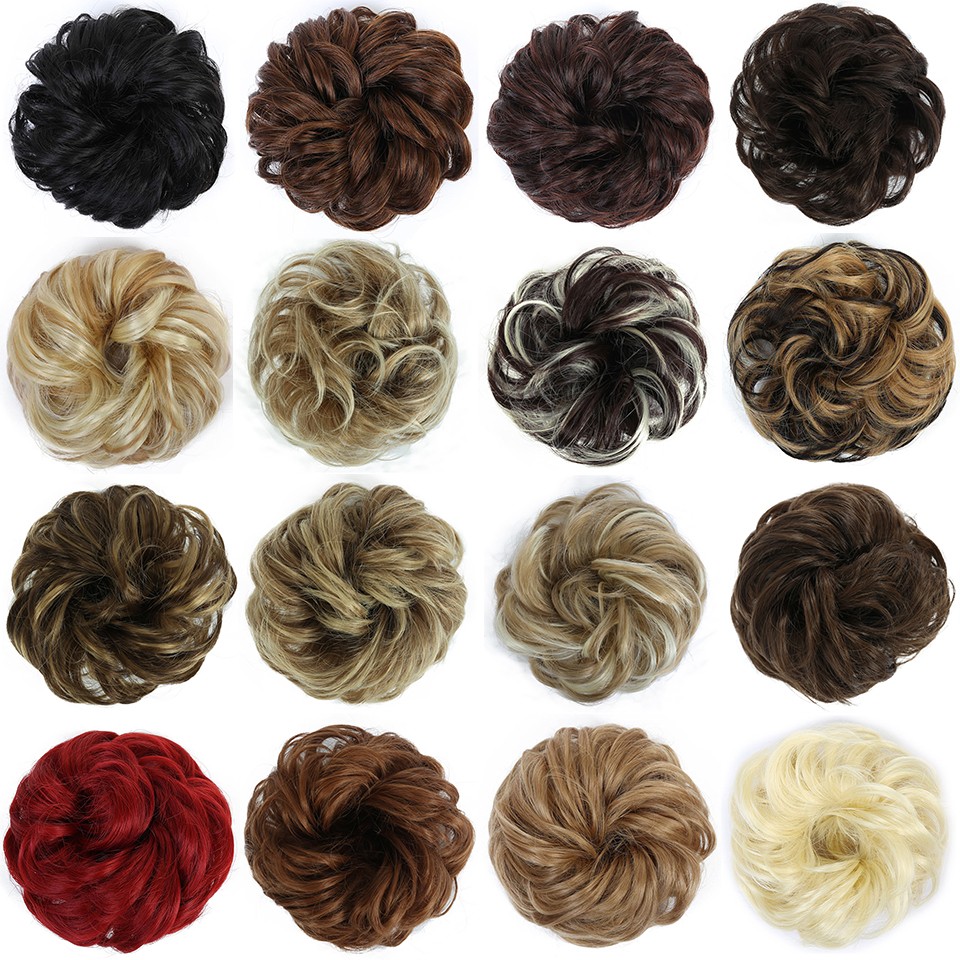 BUQI Curly Scrunchie Chignon Rubber Band Blonde Synthetic Hair Ring Wrap For Hair Bun Ponytails Heat Resistant Hair Accessories