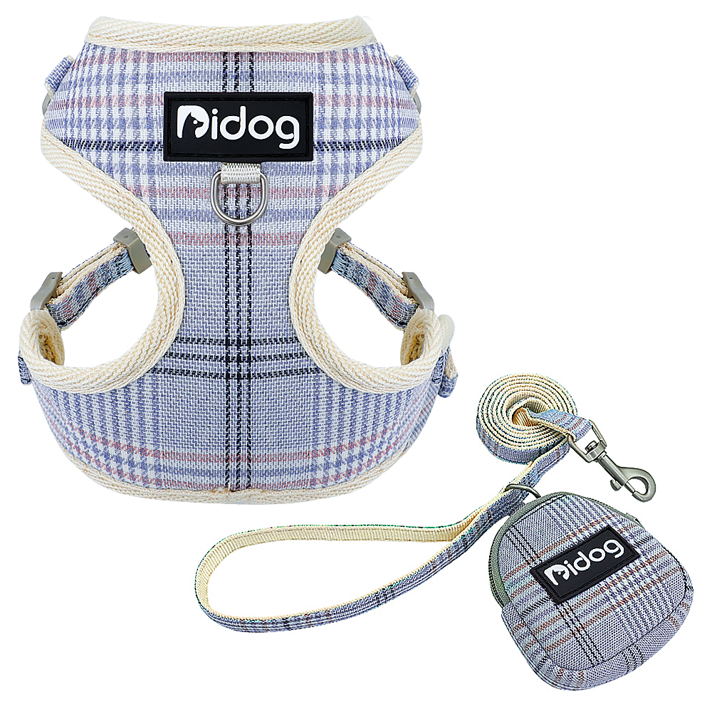 Mesh Nylon Dog Harness and Leash With Snack Bag Plaid Dogs Cat Vest Harness Pet Walking Lead Leashes Belt For Small Dogs Cats