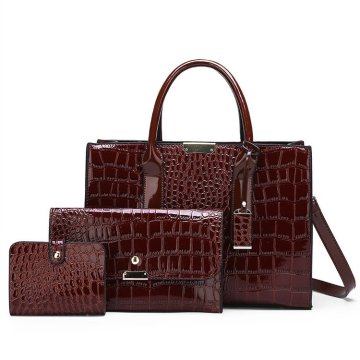 3PCS Women Bag Set Fashion PU Leather Ladies Handbag Solid Color Crocodile Quality Messenger Bag Shoulder Bag Wallet Bags 2020