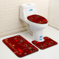 Zeegle Romantic Valentine 3Pcs Toilet Rug Set Non-slip Bathroom Floor Mats Flannel Bathroom Carpet Toilet Lid Cover Bath Mat Set