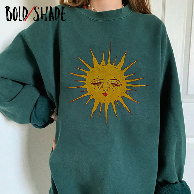 Bold Shade Streetwear 90s Indie Clothes Aesthetic Crewneck Sweatshirts Long Sleeve Print Urban Fashion Skater Women Hoodies 2021