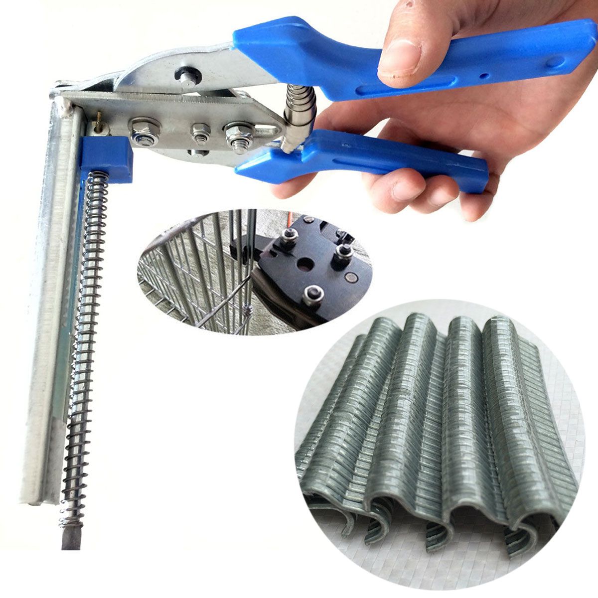 WSFS 1pc Hog Ring Plier Tool and 600pcs M Clips Chicken Mesh Cage Wire Fencing Crimping Solder Joint Welding Repair Hand Tools