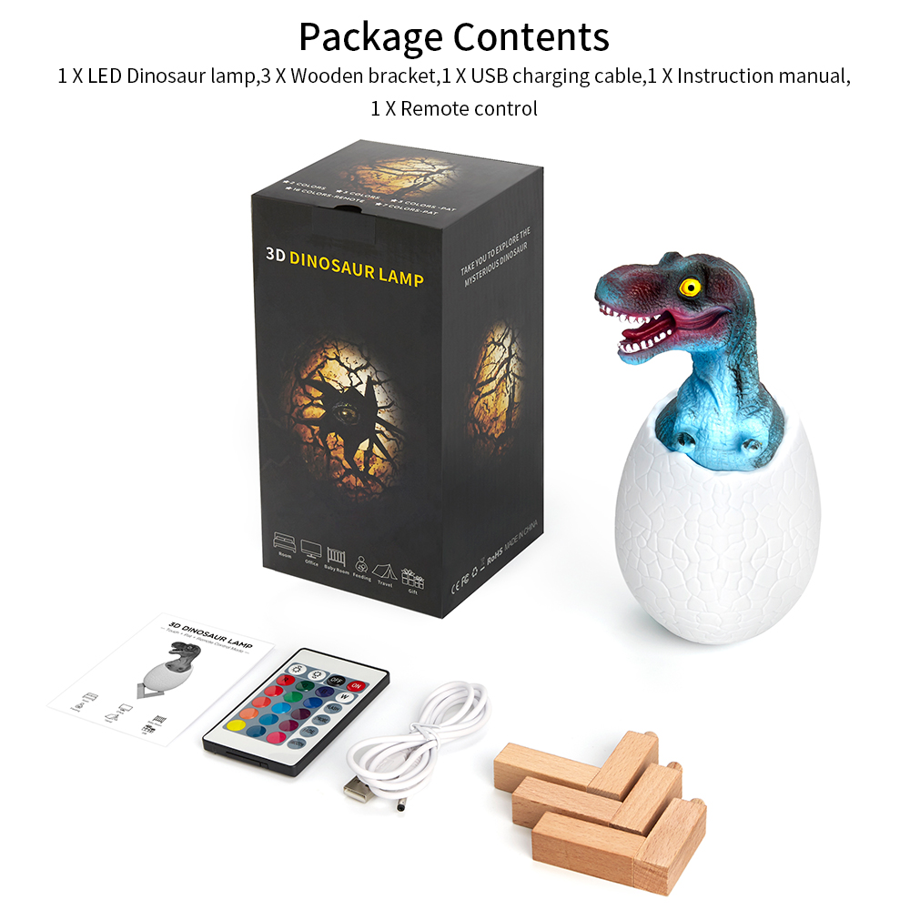 3D Printing Dinosaur Egg Lamp Touch Sensor LED Night Light Bedside Lamp Pat Remote Control Rechargeable Table Lamp For Child