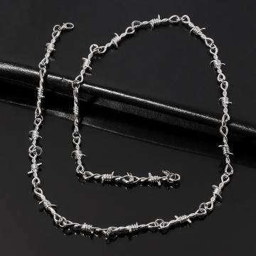 Punk Thorns Chain Necklace Long 70cm Chains Streetwear Barbed Wire Brambles Hip Hop Necklaces For Women Men Harajuku Jewelry