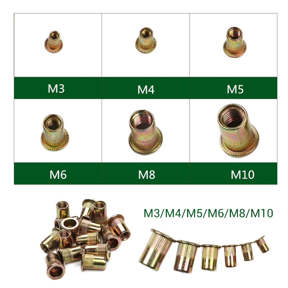 150pcs/set M3 M4 M5 M6 M8 M10 Carbon Steel Rivet Nuts Insert Rivets Multi Size Flat Head Rivet Nuts Set Threaded Insert Nut Kit