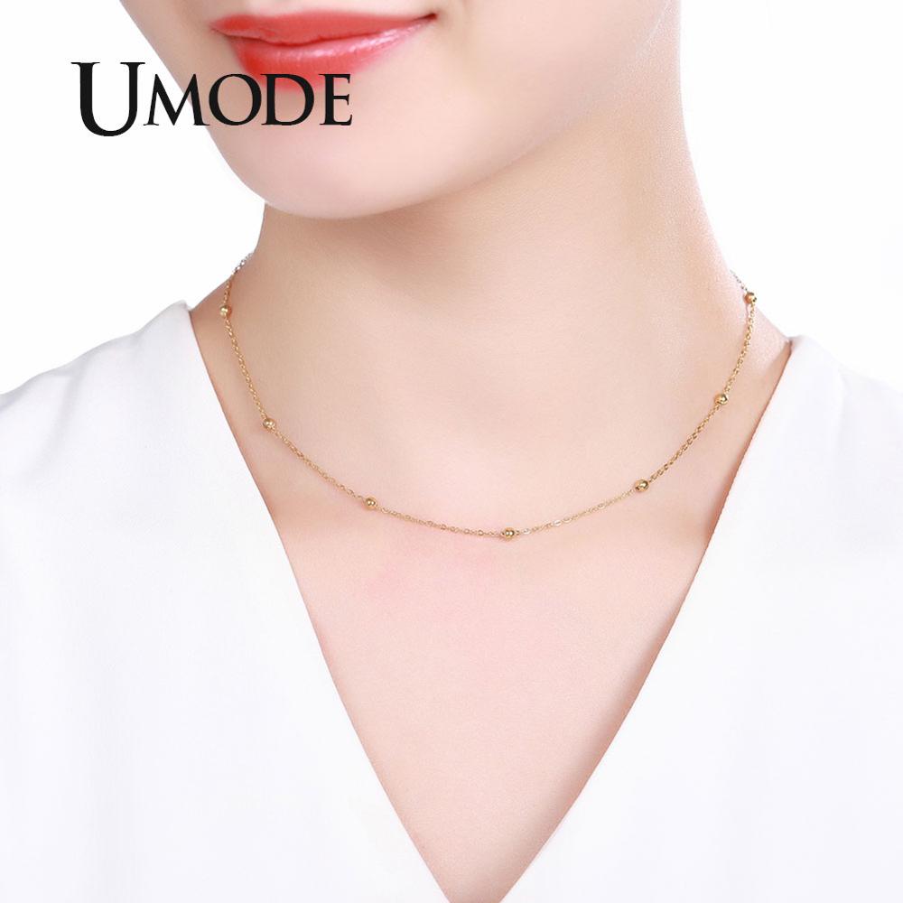 UMODE Korean Girls Gold Stainless Steel Necklace for Women 3mm Ball Chain Necklace Choker Fahsion Party Jewelry Gift UN0391