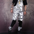 Adult Male Hip Hop Dance Costume Silver Overall Men Hip Hop Pant Nightclub American Clothing Fashion GOGO Dance DJ Costume B1881