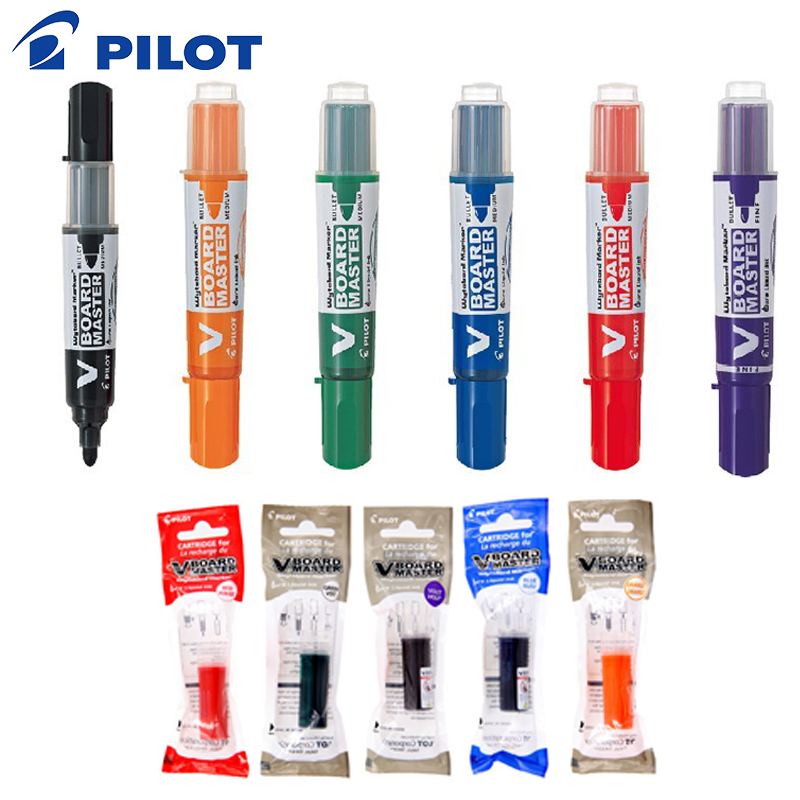 Pilot WBMAVBM V Board Master Medium Bullet Round Toe Whiteboard Marker Black/Blue/Red/Orange/Green/Purple Ink Refills P-WMRF8