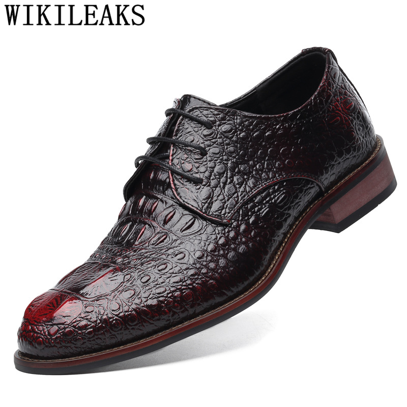 Genuine Leather Mens Dress Shoes Oxford Shoes For Men Formal Wedding Shoes Luxury Brand Business Crocodile Shoes Sapato Social