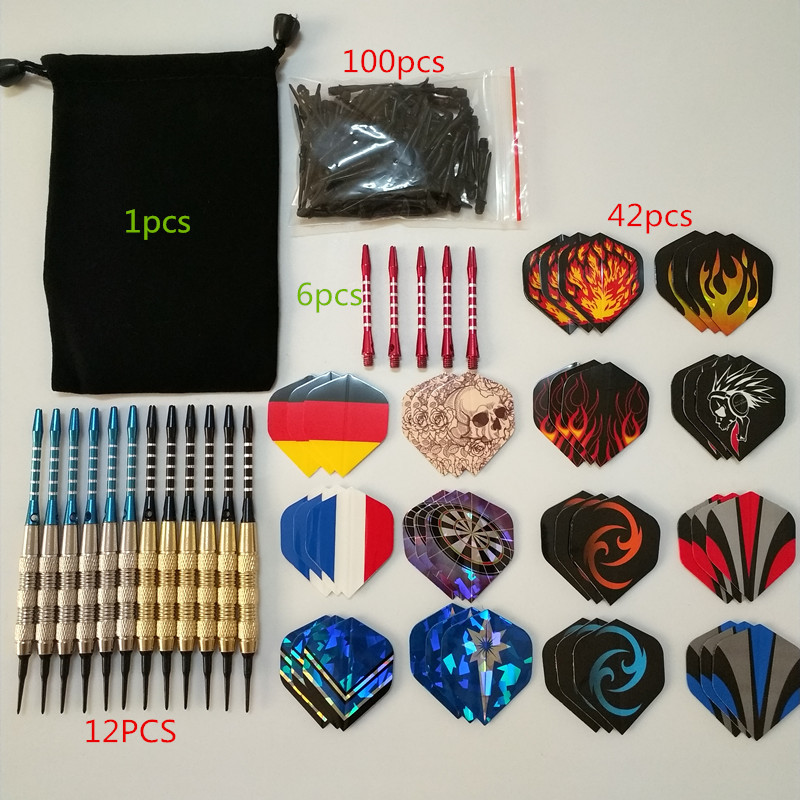 12 darts + 30 tails + 100 heads + another 6 aluminum rods Professional Steel Tip All metal Darts Flight With Nice Flights Darts