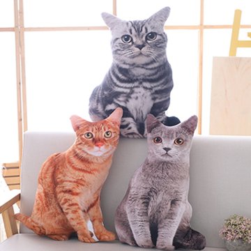 50cm 3D Simulation Plush Cat Pillows Cute Cat Soft Stuffed Animals Cushion Sofa Decor Cartoon Plush Toys for Children Kids Gift