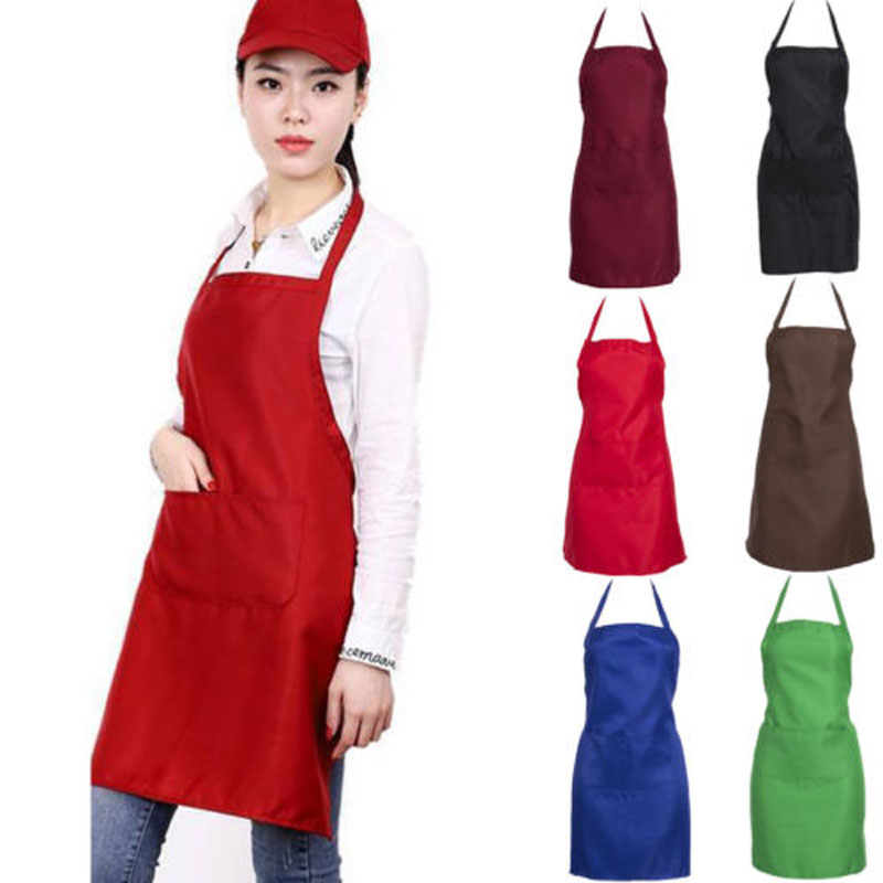 Brand New Style Men Women Cooking Kitchen Restaurant Solid Chef Adjustable Bib Apron Dress with Pocket work apron
