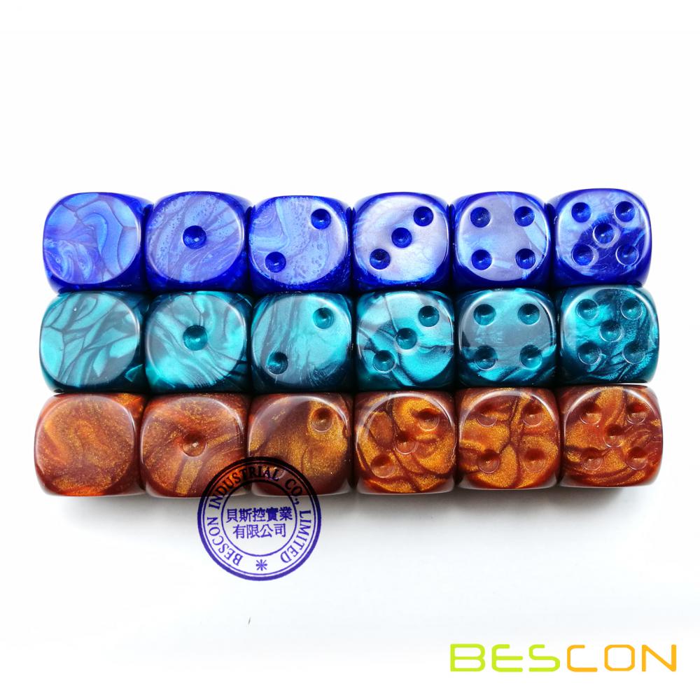 Bescon Raw Unpainted Marble 16MM D6 Game Dice with Blank 6th Side, 3 Assorted Color Set of 18pcs, Blank Marble Cube