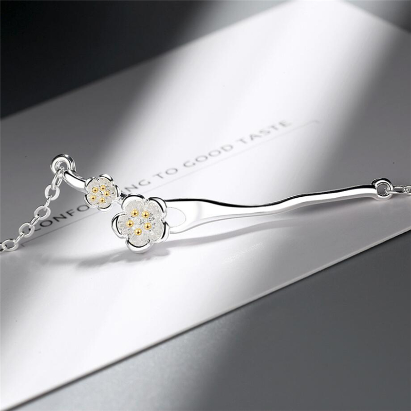 Sole Memory Peach Blossom Branch Literary Fresh 925 Sterling Silver Female Resizable Bracelets SBR195