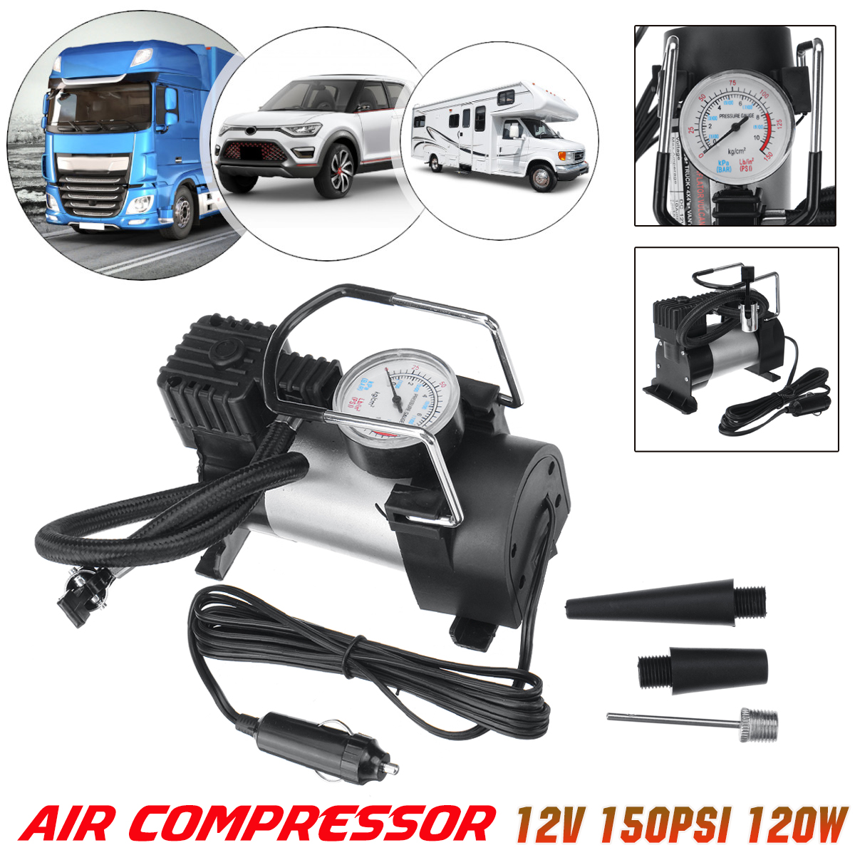 150PSI 12V Universal Electronic Digital Portable Car Wheel Tire Inflatable Pump Inflator Air Compressor Inflating Machine