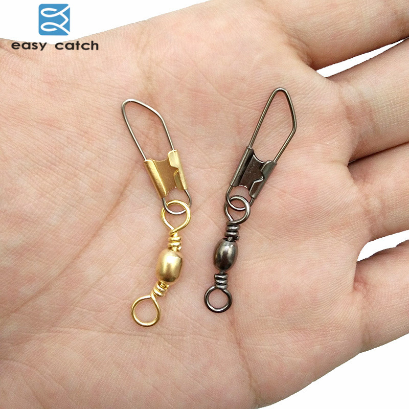 Easy Catch 20pcs Barrel Fishing Swivel With Safety Snap Gold Black Brass Fishing Hook Line Connector Fishing Accessories
