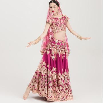 India Sarees Traditional Embroidery Costume Ethnic Style Lehenga Choli Woman Performance Dance Suits Gorgeous Top+Skirt+Scarf