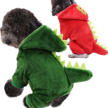 Coral Velvet Dog Clothes Jumpsuits Dogs Clothing Pet Dinosaur Outfits Cute Winter Yorkies Thicker green Girl Ropa Para Perro