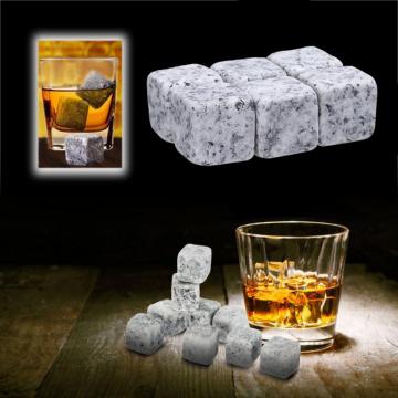 6pcs/set Natural Whiskey Ice Stones Reusable Wine Drinks Cooler Ice Cubes Granite Cooling Gadgets Bar Tools Barware Free Bag New