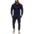 Men's Color Block Tracksuit Sets Long Sleeve Zipper Hooded Sweatshirt + Running Jogging Pant Athletic Clothes