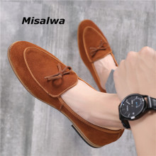 Misalwa 37-48 Men Flats Casual Dress Shoes Green Cow Suede Leather Formal Shoes Party British Suit Elegant Gentleman Loafers